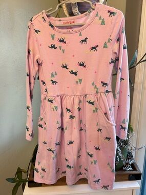Girl’s Cat & Jack Light Pink Horse and Tree Print Long Sleeve Dress 6X